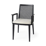 Black and Cream Uholstery and Cane Dining Armchair - Homeroots - Flyclothing LLC