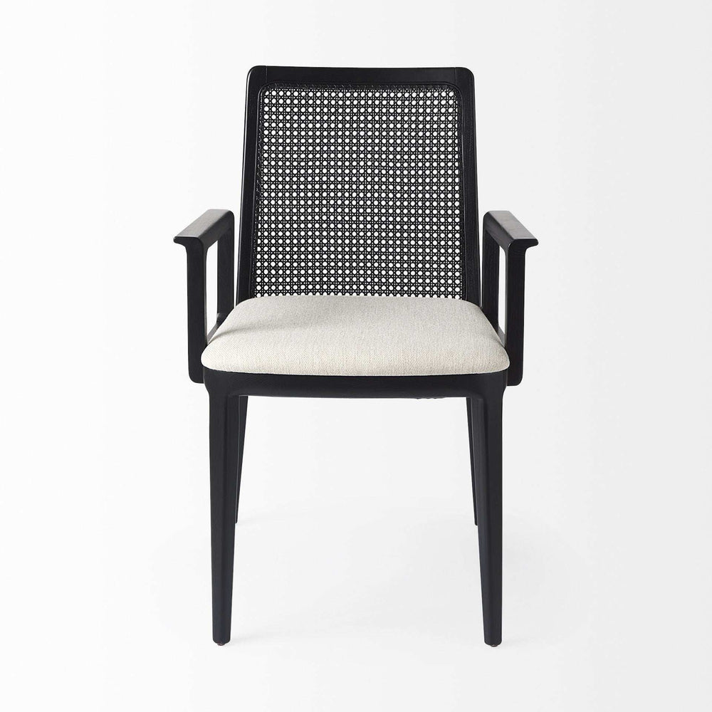 Black and Cream Uholstery and Cane Dining Armchair - Homeroots - Flyclothing LLC