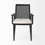 Black and Cream Uholstery and Cane Dining Armchair - Homeroots - Flyclothing LLC