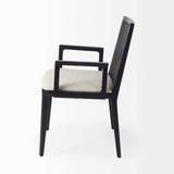 Black and Cream Uholstery and Cane Dining Armchair - Homeroots - Flyclothing LLC