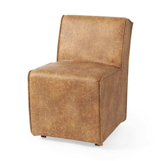 Set Of Two Brown Upholstered Faux Leather Side Chairs With Wheels - Homeroots - Flyclothing LLC