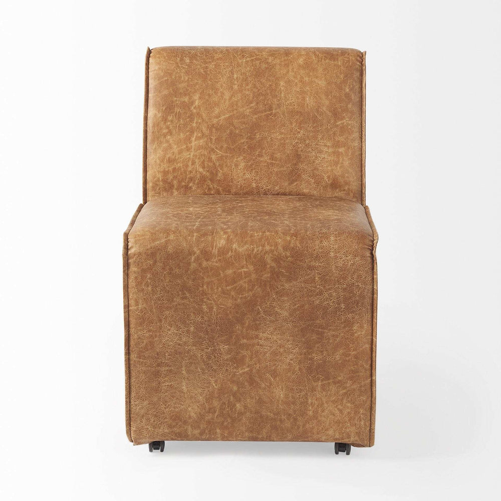 Set Of Two Brown Upholstered Faux Leather Side Chairs With Wheels - Homeroots - Flyclothing LLC