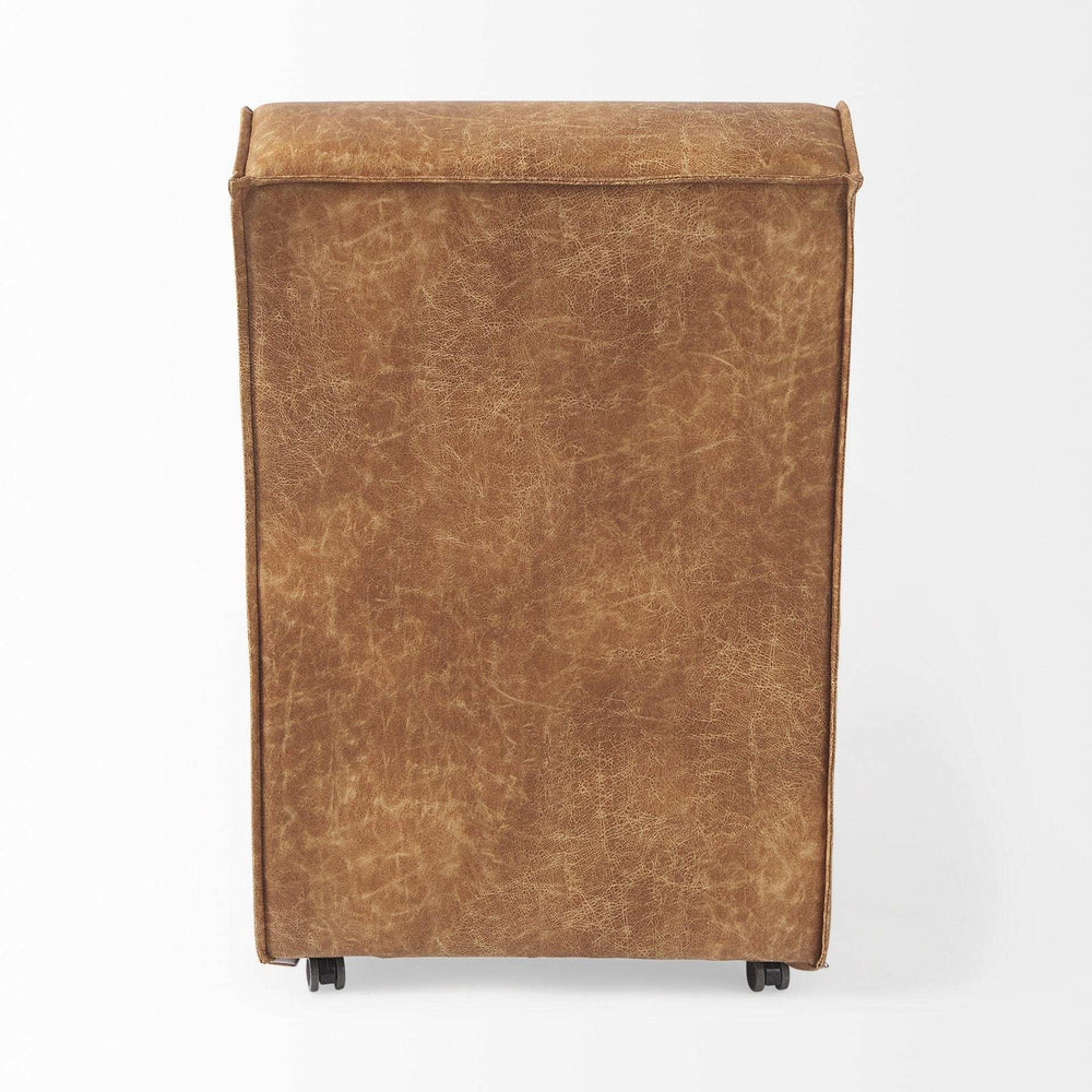 Set Of Two Brown Upholstered Faux Leather Side Chairs With Wheels - Homeroots - Flyclothing LLC