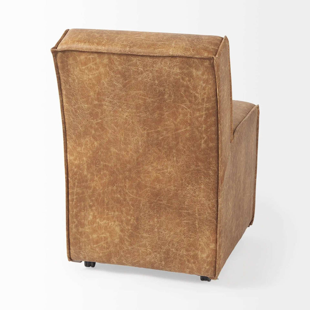 Set Of Two Brown Upholstered Faux Leather Side Chairs With Wheels - Homeroots - Flyclothing LLC