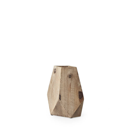9" Natural Stain Geometric Wooden Vase - Homeroots