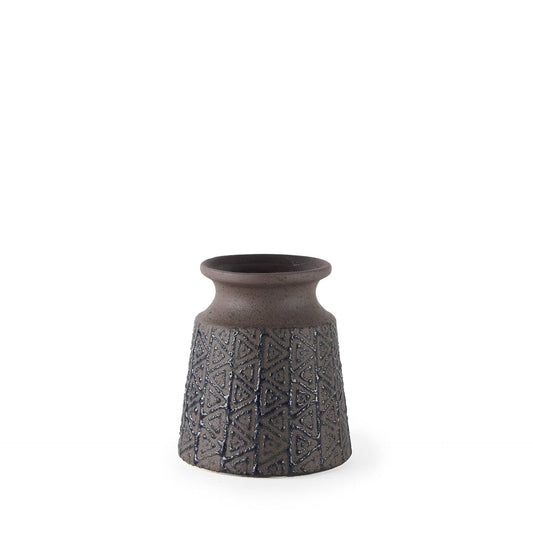 6" Brown and Blue Tribal Ceramic Vase - Homeroots