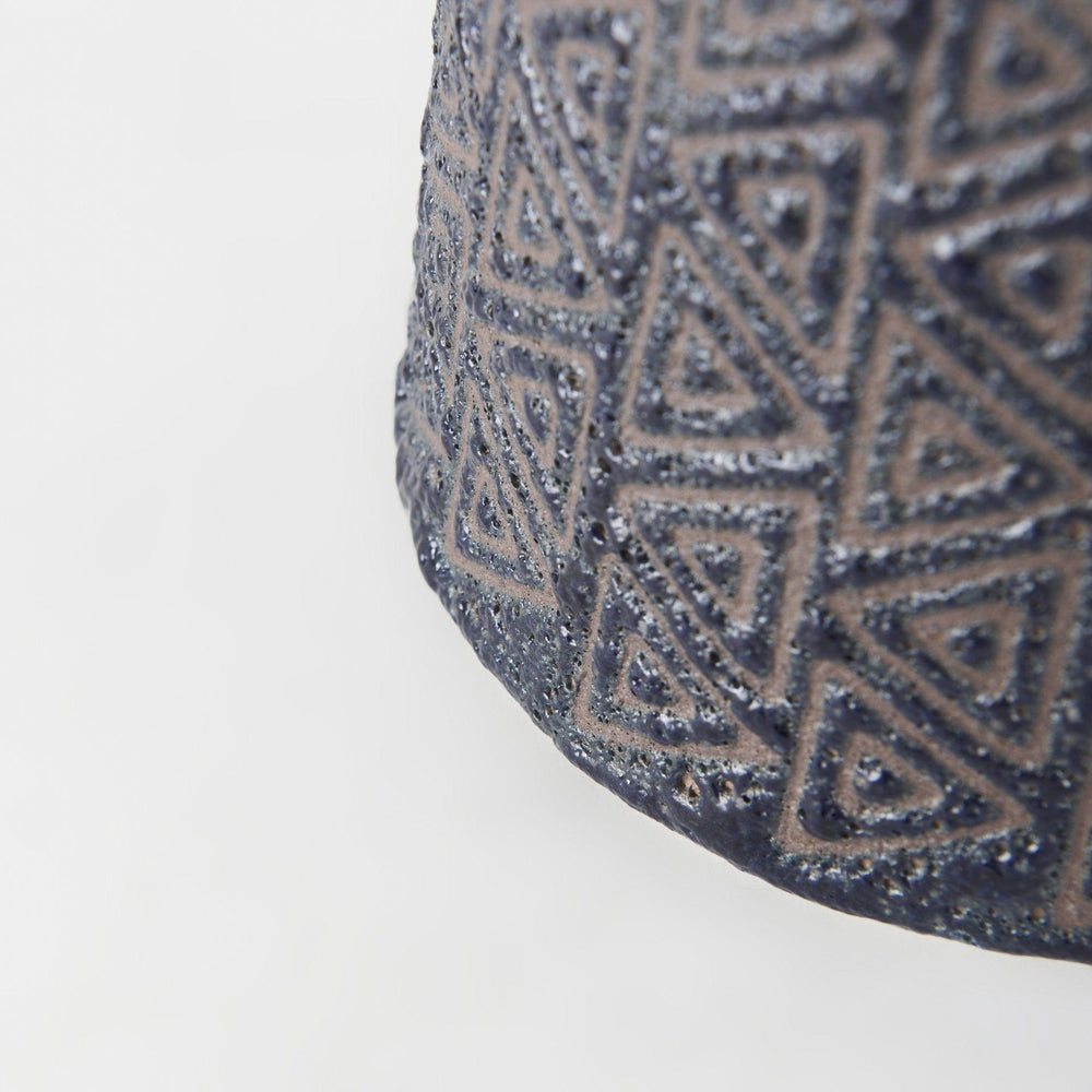 11" Brown and Blue Tribal Ceramic Vase - Homeroots