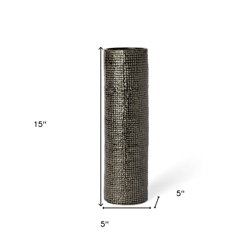 15" Black and Gold Check Tall Ceramic Vase - Homeroots - Flyclothing LLC