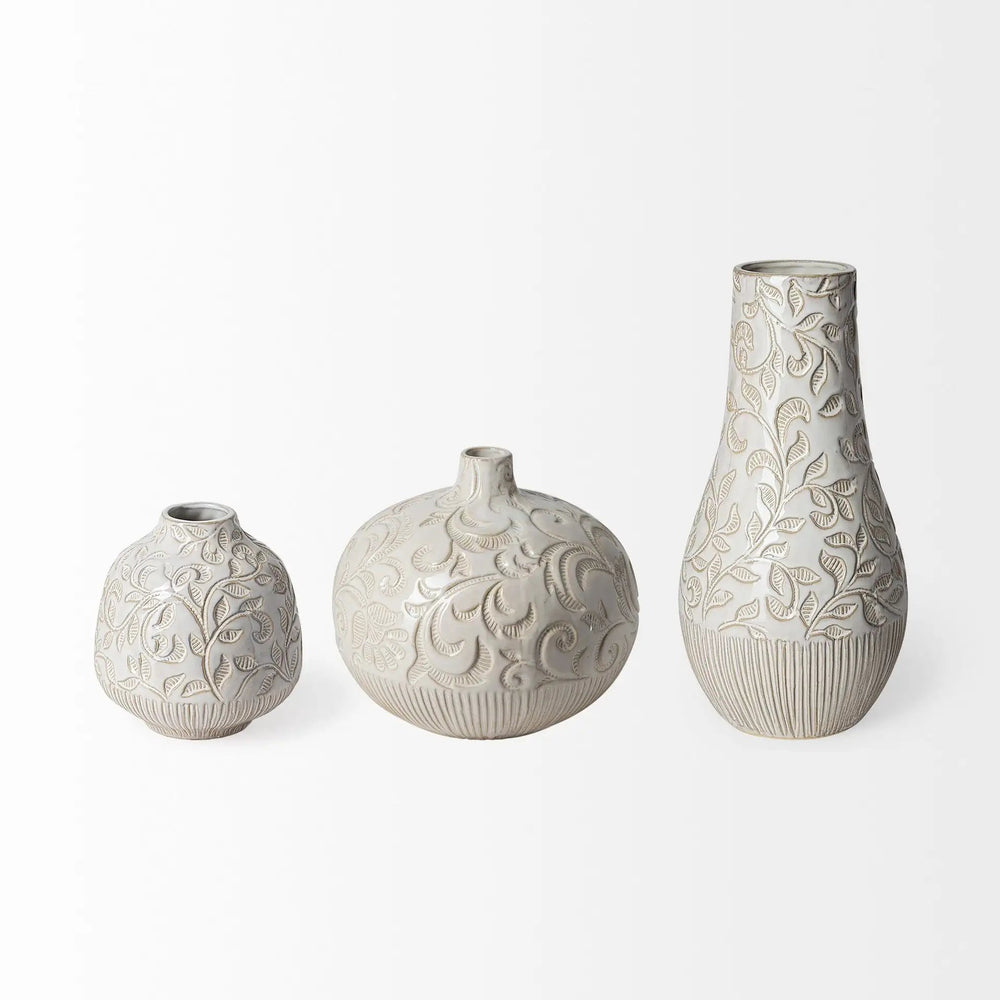 8" Carved White Ceramic Vase - Homeroots