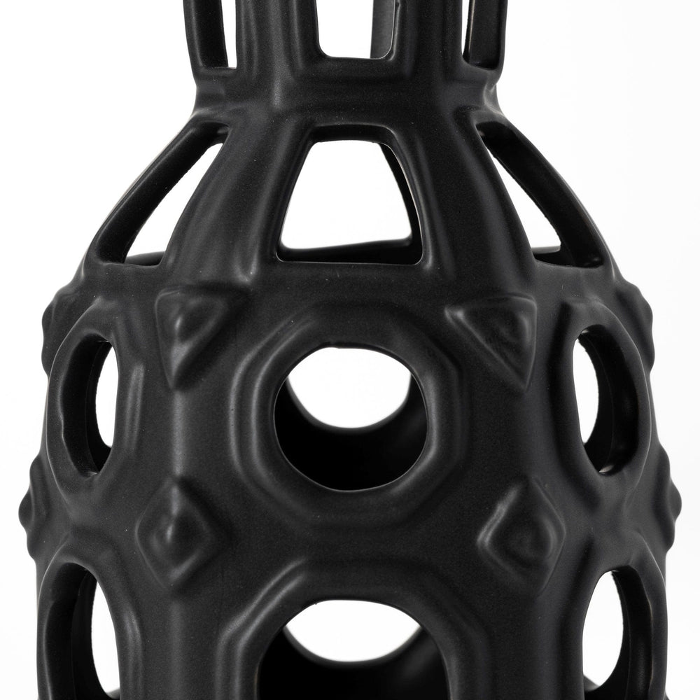 9" Black Pierced Pattern Ceramic Vase - Homeroots