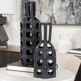 9" Black Pierced Pattern Ceramic Vase - Homeroots