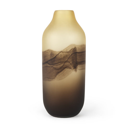 14" Brown and Beige Smoky Sand Dunes Glass Vase - Homeroots