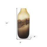 14" Brown and Beige Smoky Sand Dunes Glass Vase - Homeroots - Flyclothing LLC