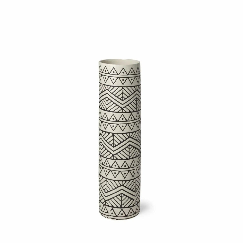 14" Ceramic Cream Geometric Cylinder Table Vase - Homeroots - Flyclothing LLC