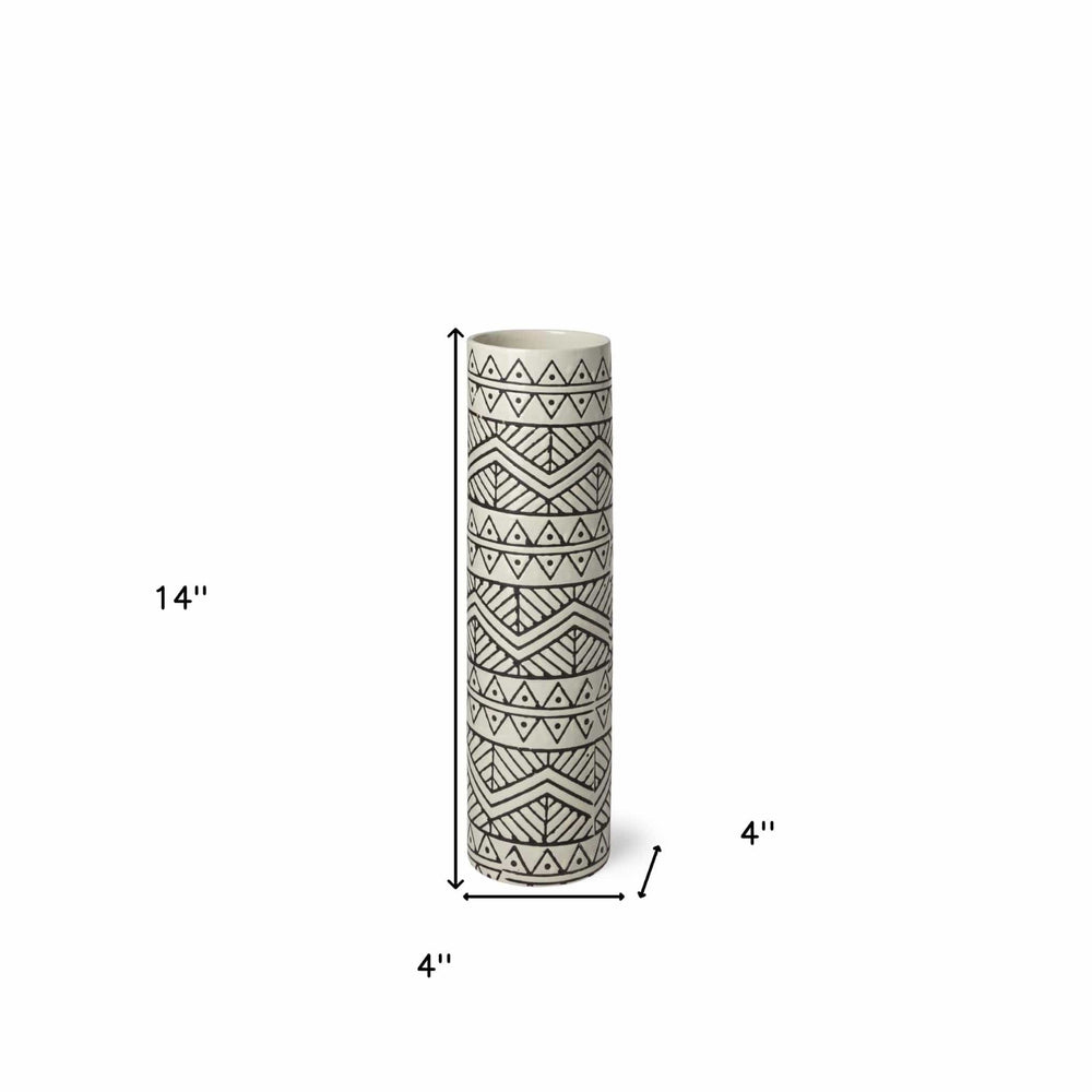 14" Ceramic Cream Geometric Cylinder Table Vase - Homeroots - Flyclothing LLC