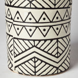 17" Cream and Charcoal Geometric Cylinder Ceramic Vase - Homeroots - Flyclothing LLC