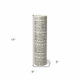 17" Cream and Charcoal Geometric Cylinder Ceramic Vase - Homeroots - Flyclothing LLC