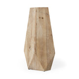 19" Natural Solid Wood Faceted Geometric Table Vase - Homeroots