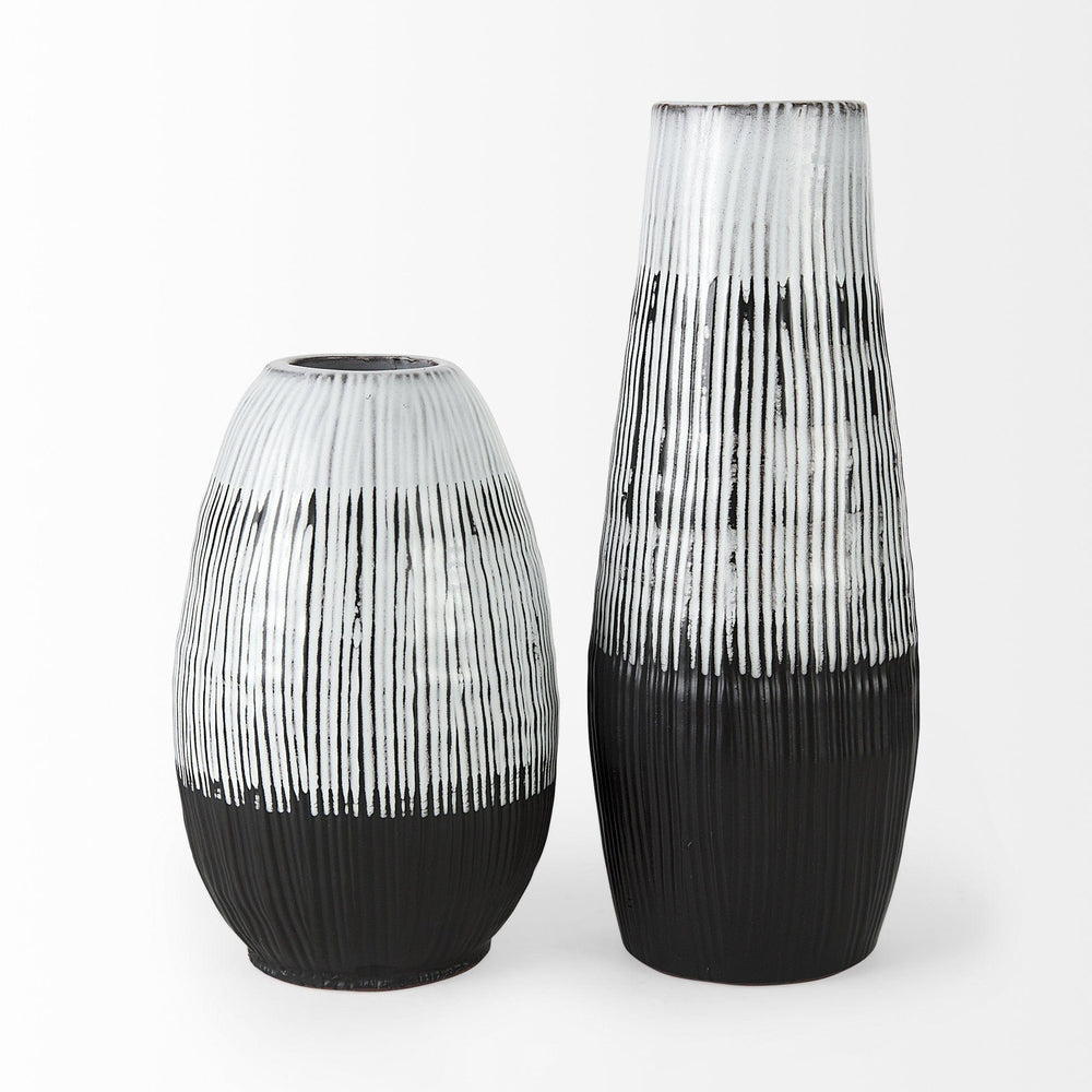 19" Black White and Gray Patterned Lines Ceramic Vase - Homeroots - Flyclothing LLC