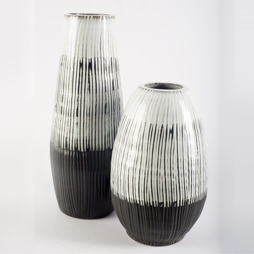 13" Black White and Gray Patterned Lines Ceramic Vase - Homeroots - Flyclothing LLC
