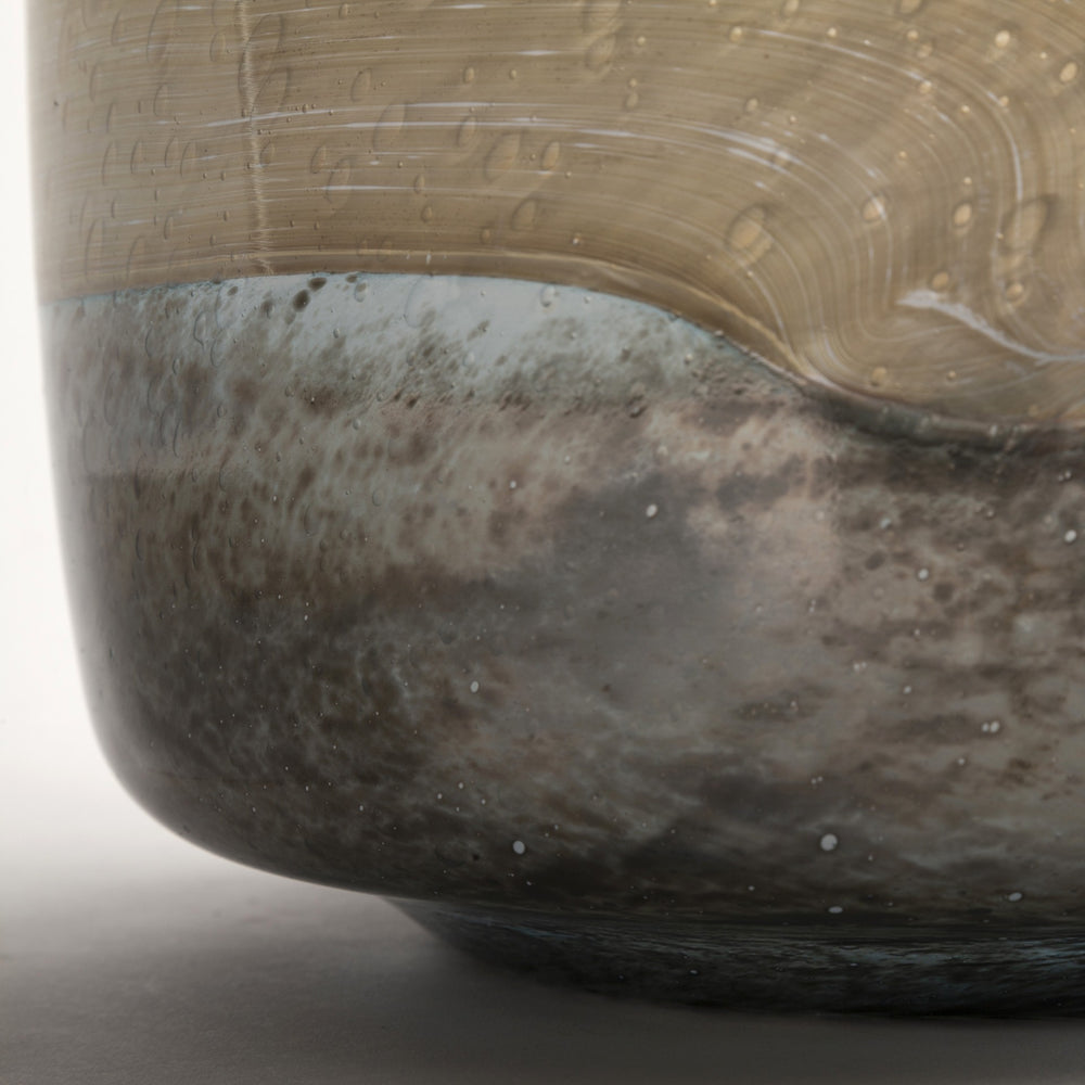 9" Blue and Brown Ocean Colored Bubble Glass Rounded Square Glass Vase - Homeroots - Flyclothing LLC