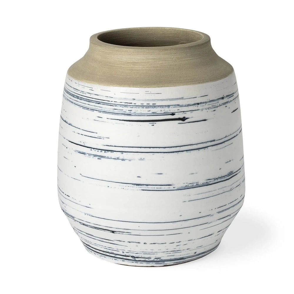 10" Blue White and Sand Coastal Ceramic Vase - Homeroots - Flyclothing LLC
