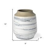 10" Blue White and Sand Coastal Ceramic Vase - Homeroots - Flyclothing LLC