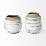 9" Blue White and Sand Coastal Ceramic Vase - Homeroots - Flyclothing LLC