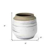 9" Blue White and Sand Coastal Ceramic Vase - Homeroots - Flyclothing LLC