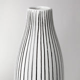 18" Black and White Pinstriope Narrow Ceramic Vase - Homeroots - Flyclothing LLC