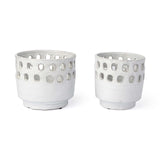 Set of Two White Ceramic Vases with Hollow Details - Homeroots - Flyclothing LLC
