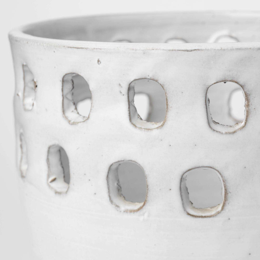 Set of Two White Ceramic Vases with Hollow Details - Homeroots - Flyclothing LLC