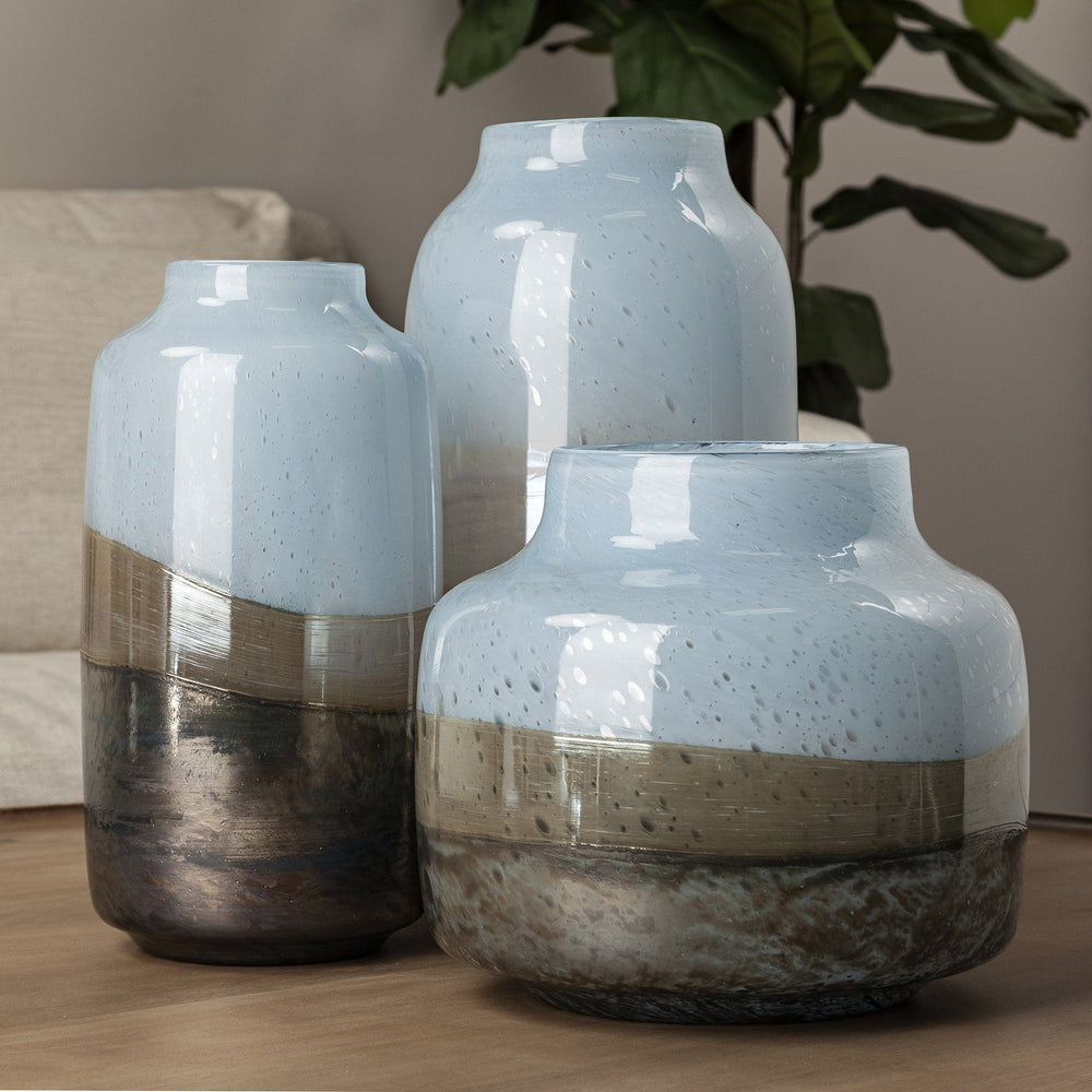 13" Ocean Wave Colored Bubble Glass Oval Urn Glass Vase - Homeroots - Flyclothing LLC