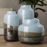 13" Ocean Wave Colored Bubble Glass Oval Urn Glass Vase - Homeroots - Flyclothing LLC