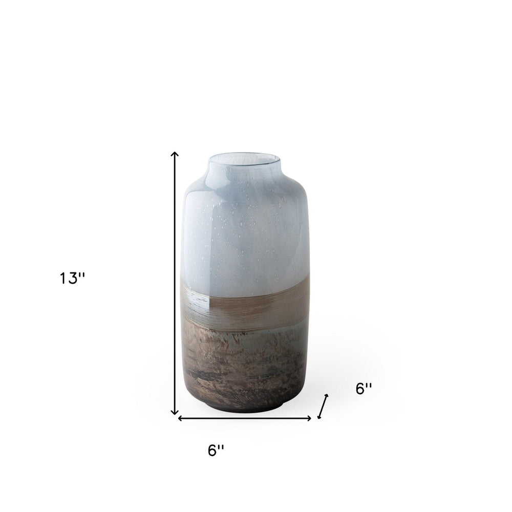 13" Ocean Wave Colored Bubble Glass Oval Urn Glass Vase - Homeroots - Flyclothing LLC