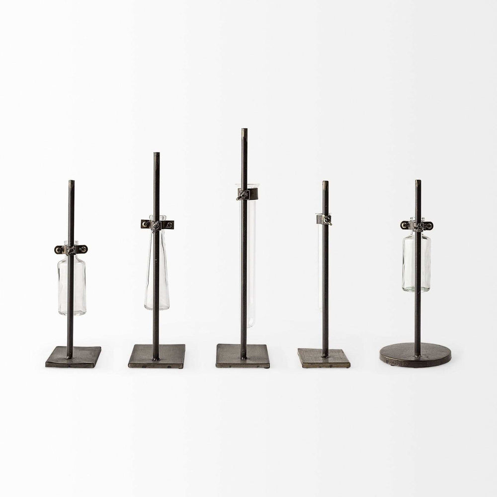 Set of Five Test Tube Vases with Metal Bases - Homeroots - Flyclothing LLC
