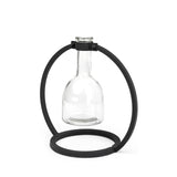 8" Clear and Black Glass and Metal Abstract Cylinder Table Vase - Homeroots - Flyclothing LLC