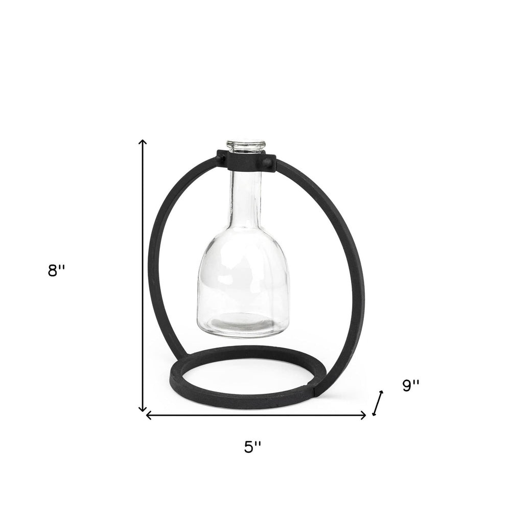 8" Clear and Black Glass and Metal Abstract Cylinder Table Vase - Homeroots - Flyclothing LLC