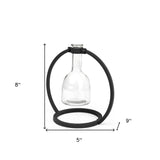 8" Clear and Black Glass and Metal Abstract Cylinder Table Vase - Homeroots - Flyclothing LLC