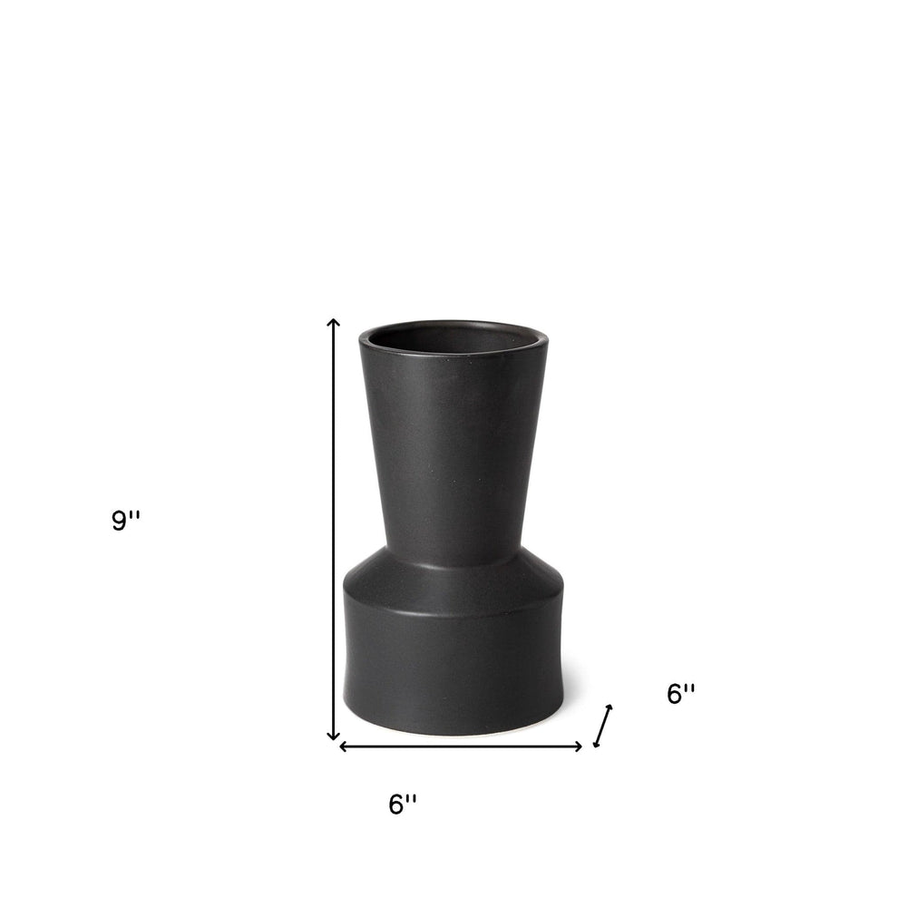 9" Matte Black Contempo Deco Ceramic Vase - Homeroots - Flyclothing LLC