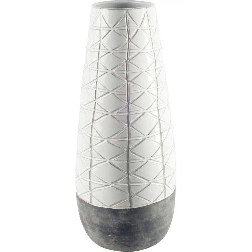 Textured White over Dark Clay Carved Ceramic Vase - Homeroots - Flyclothing LLC