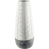 Textured White over Dark Clay Carved Ceramic Vase - Homeroots - Flyclothing LLC