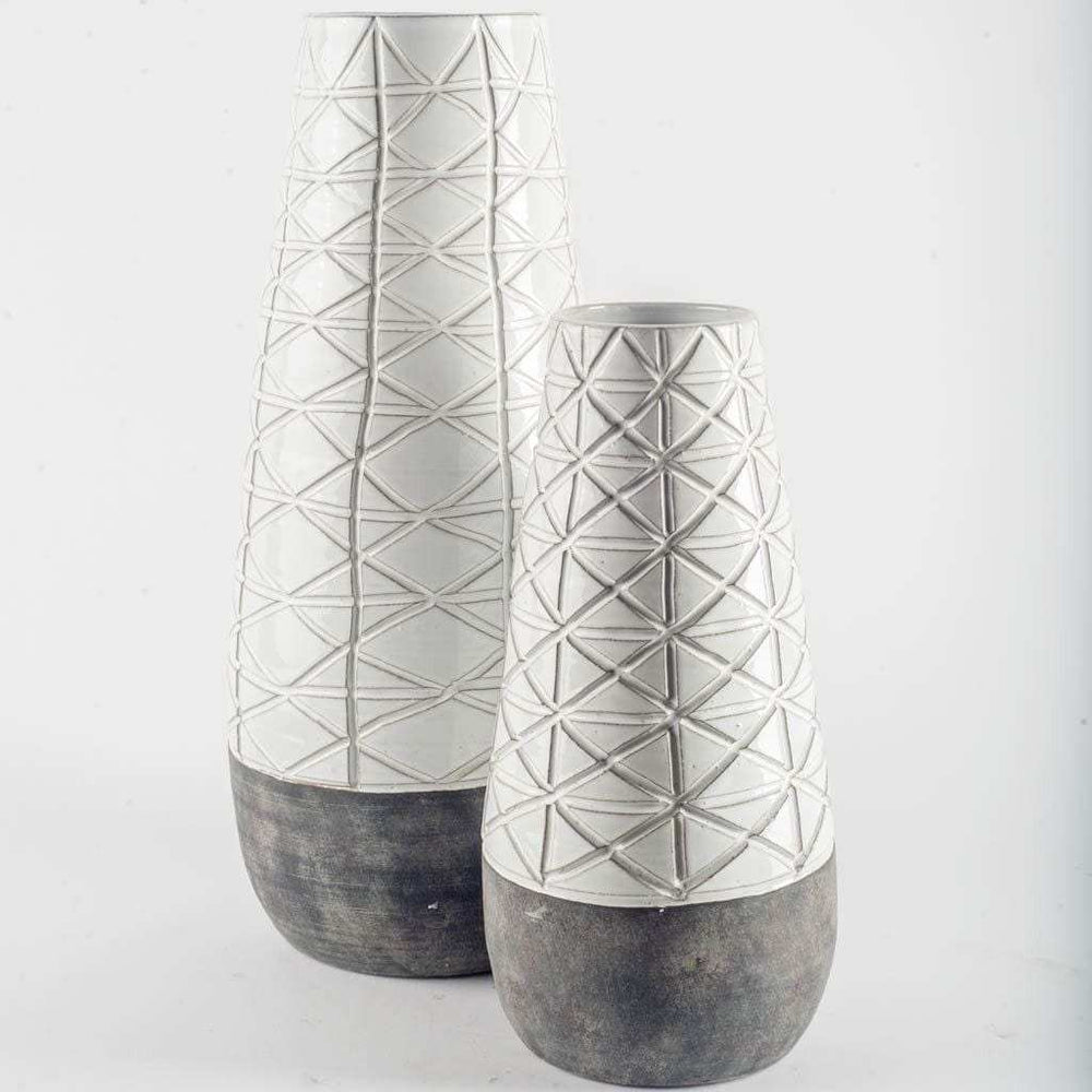 Textured White over Dark Clay Carved Ceramic Vase - Homeroots - Flyclothing LLC