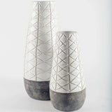 Textured White over Dark Clay Carved Ceramic Vase - Homeroots - Flyclothing LLC