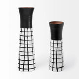 24" Black and White Modern Grid Ceramic Vase - Homeroots