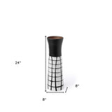 24" Black and White Modern Grid Ceramic Vase - Homeroots