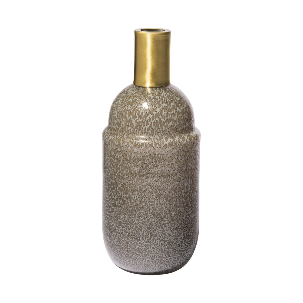 12" Cream Brown and Gold Glass Vase - Homeroots - Flyclothing LLC