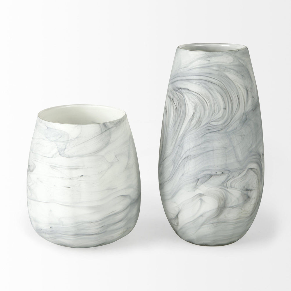 8" Gray and Cream Marble Design Glass Vase - Homeroots - Flyclothing LLC