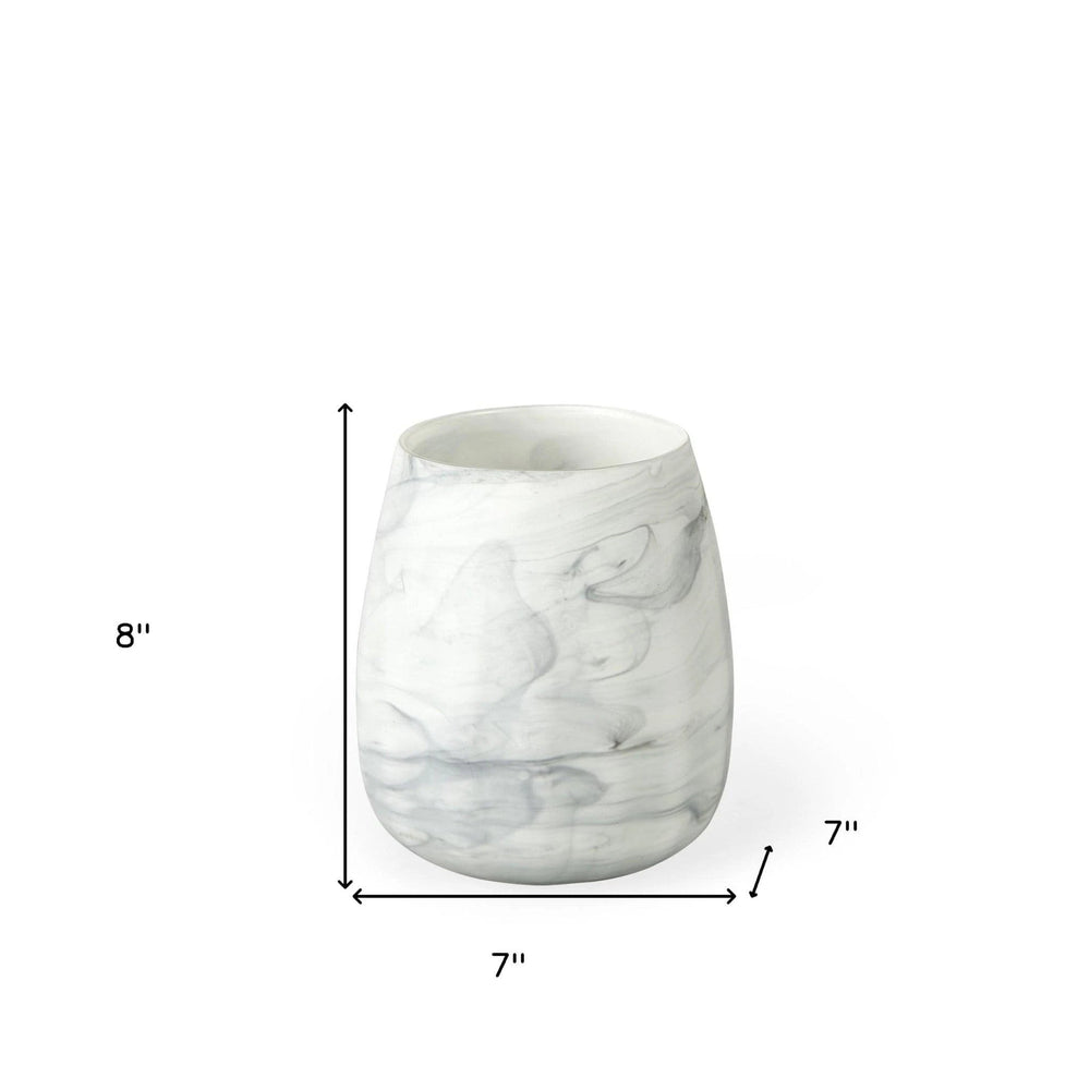 8" Gray and Cream Marble Design Glass Vase - Homeroots - Flyclothing LLC