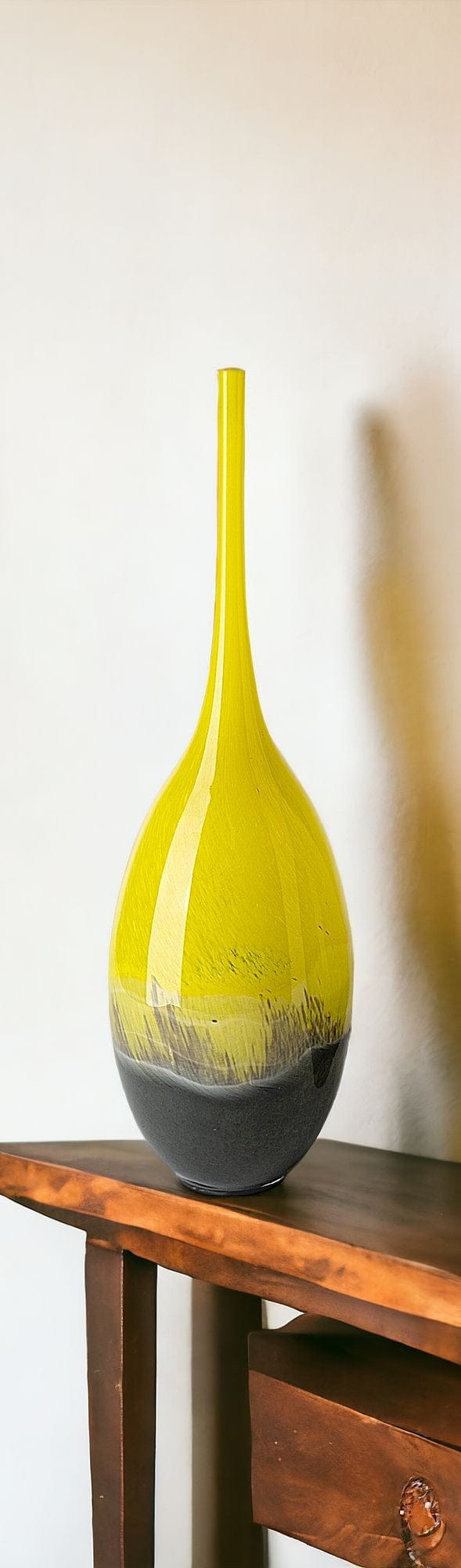 19" Lovely Yellow and Gray Handblown Spunglass Vase - Homeroots